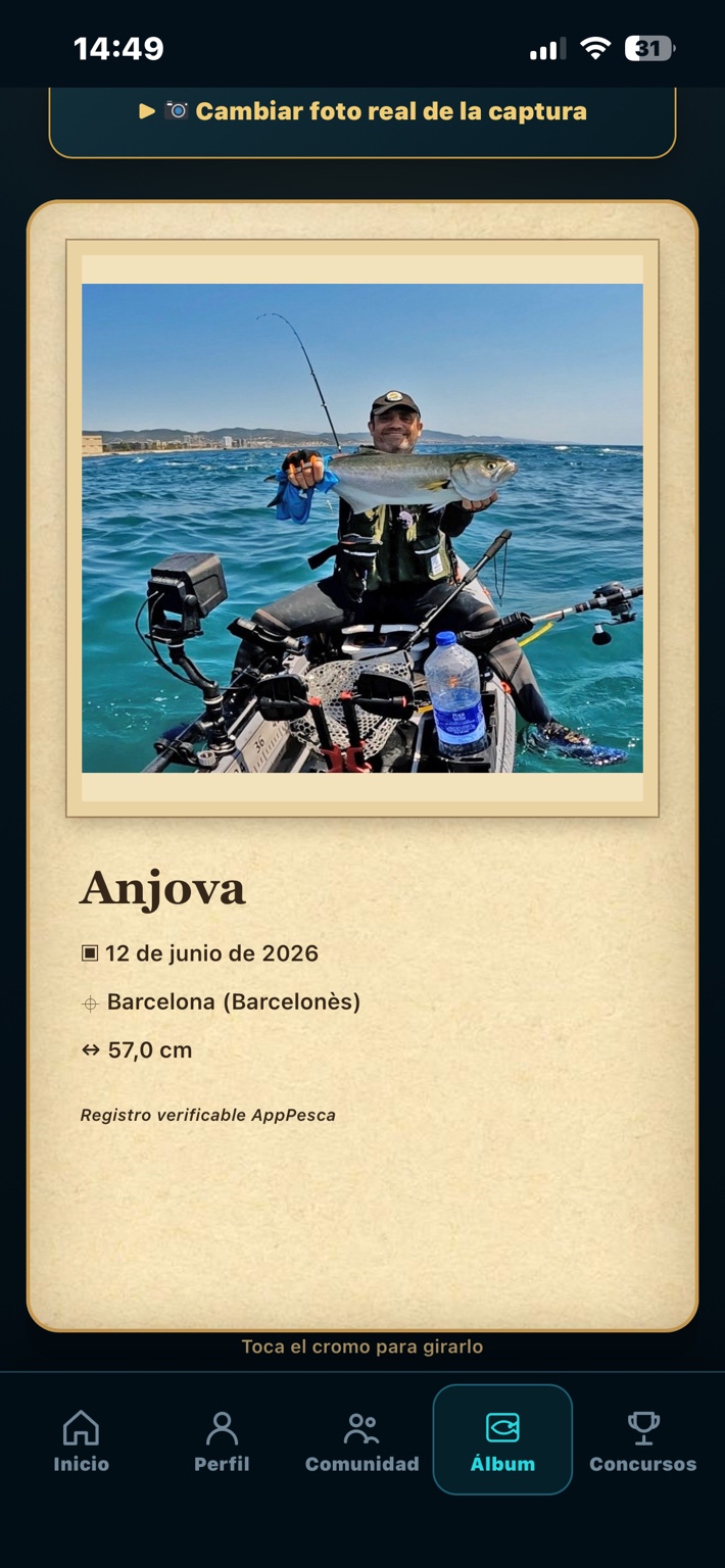 Cromo con fotografía real de una captura